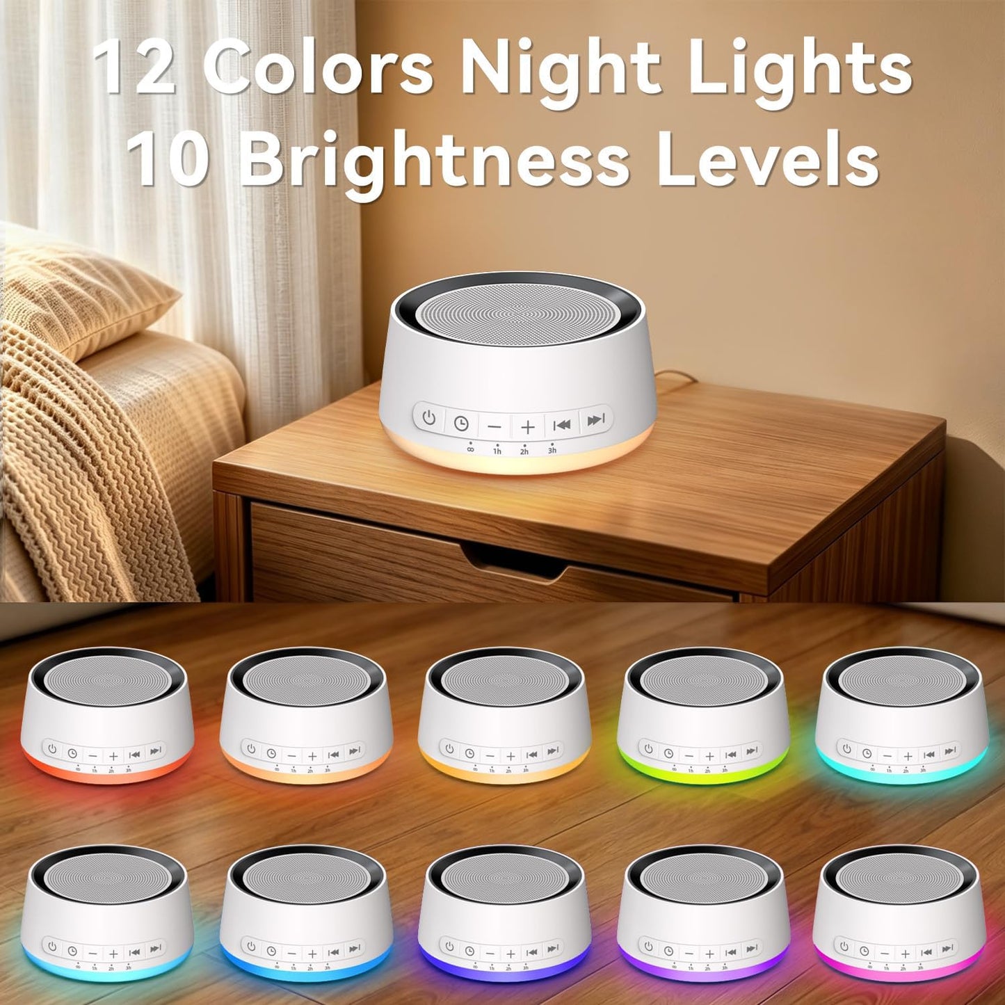Sound Machine Night Light White Noise Machine with 30 Soothing Sounds 12 Colors Night Light Sleep Machine for Baby Kids Adults Brown Pink Nosie Machine with 32 Volume Levels for Office Home Travel