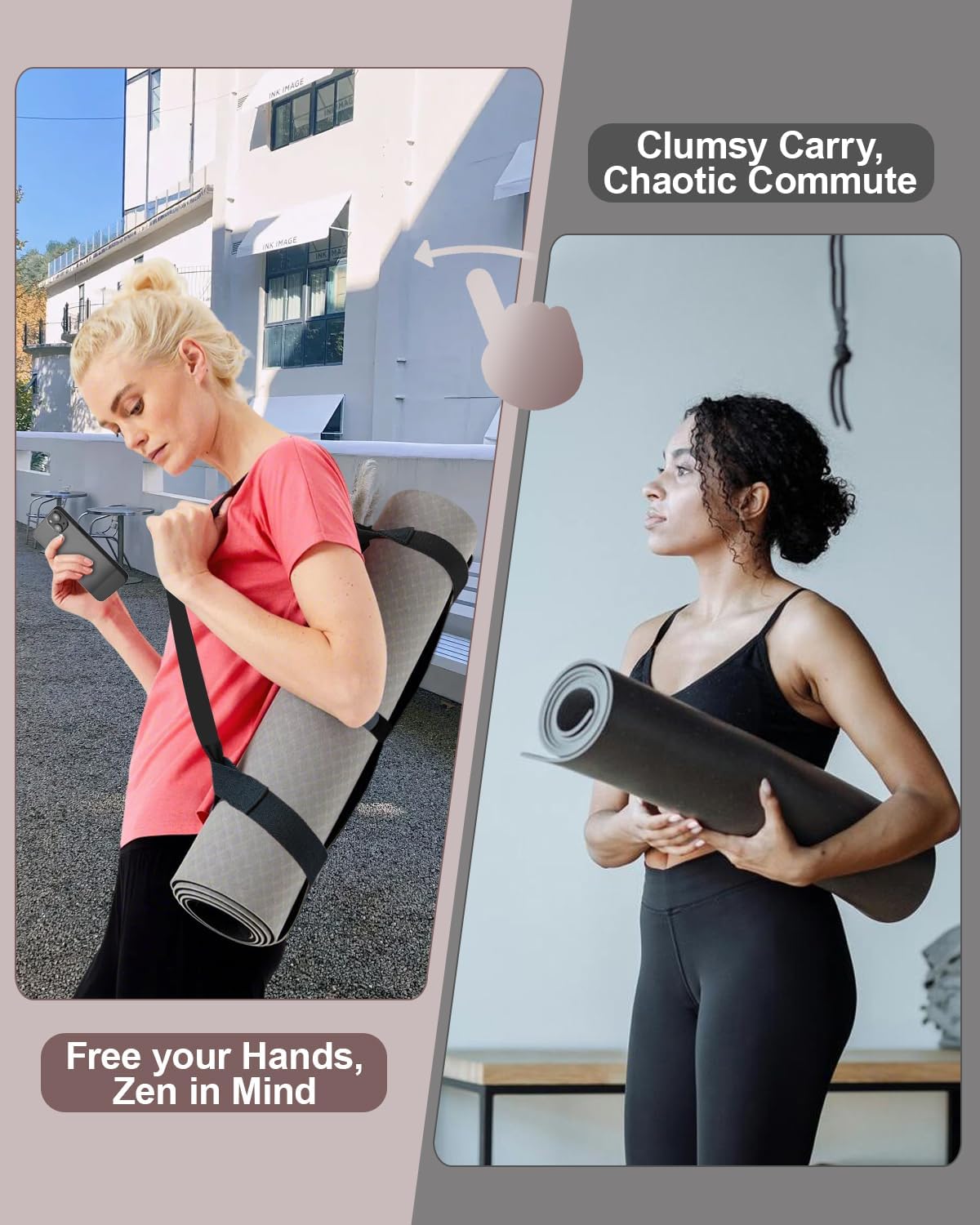 Yoga Mat Carrier, Premium Yoga Strap for Carrying Yoga Mats with Adjustable Hook and Loop Strap, Suitable for Carrying Most Sizes of Yoga Mats, Free Your Hands, Soft and Durable