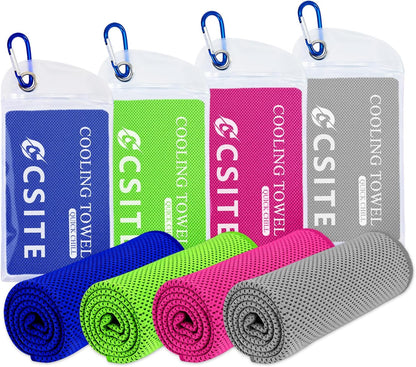 4 Pack Cooling Towels (47"x12") for Neck and Face, Ice Towel for Hot Weather, Soft Breathable Chilly Gym Towels, Microfiber Towel for Work Out, Yoga, Running, Camping & More Activities