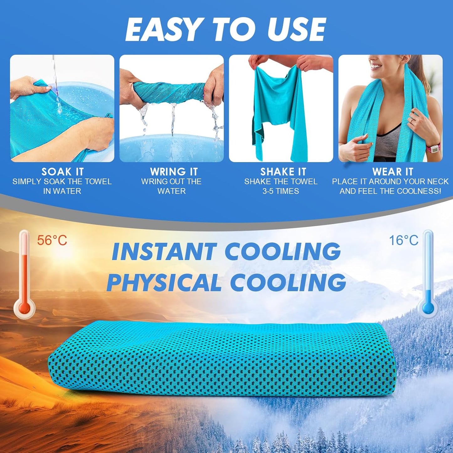 4 Pack Cooling Towels (47"x12") for Neck and Face, Ice Towel for Hot Weather, Soft Breathable Chilly Gym Towels, Microfiber Towel for Work Out, Yoga, Running, Camping & More Activities
