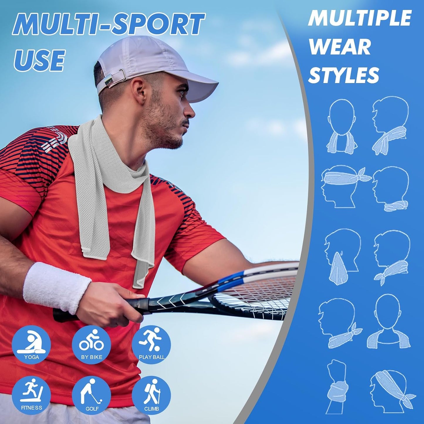 4 Pack Cooling Towels (47"x12") for Neck and Face, Ice Towel for Hot Weather, Soft Breathable Chilly Gym Towels, Microfiber Towel for Work Out, Yoga, Running, Camping & More Activities
