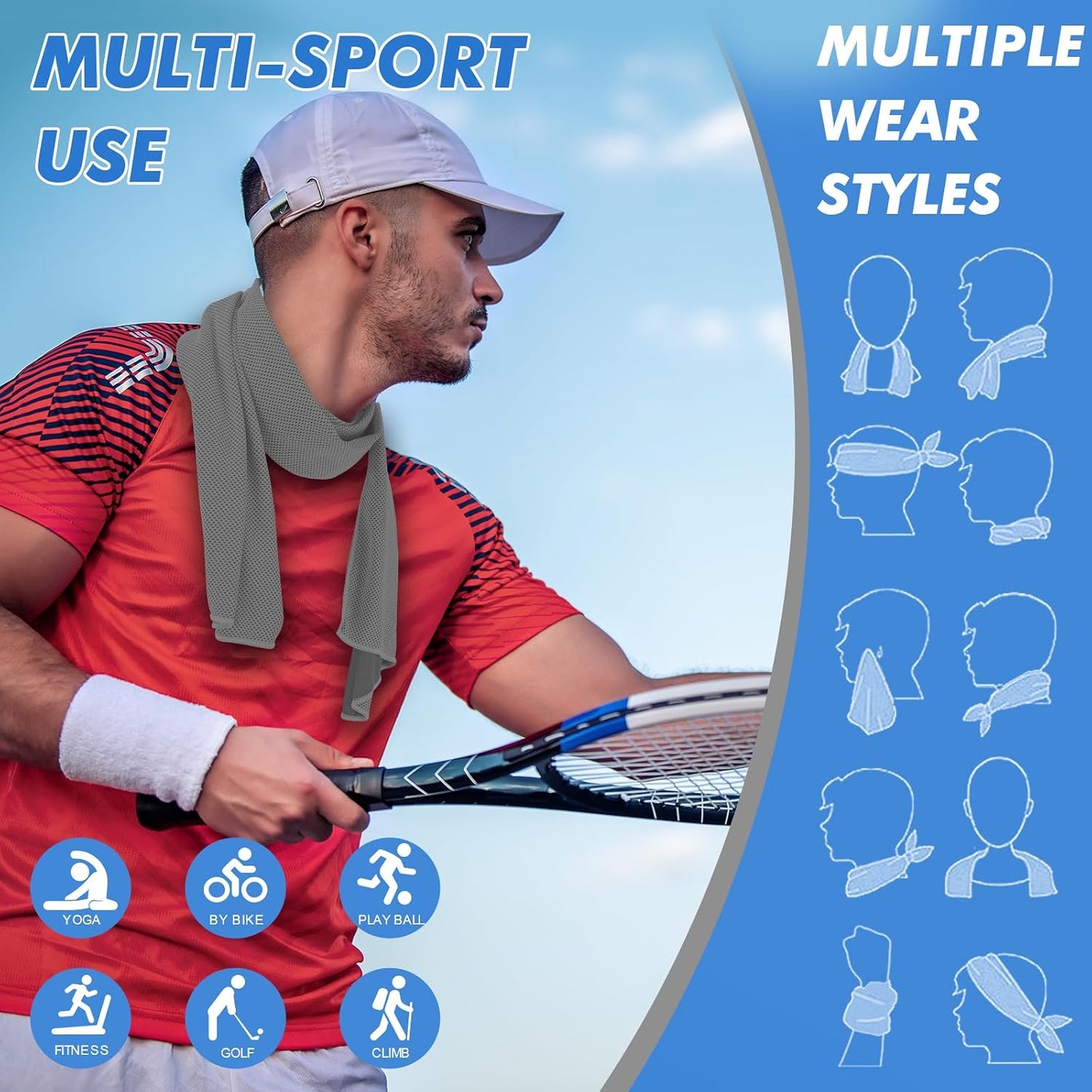 4 Pack Cooling Towels (47"x12") for Neck and Face, Ice Towel for Hot Weather, Soft Breathable Chilly Gym Towels, Microfiber Towel for Work Out, Yoga, Running, Camping & More Activities