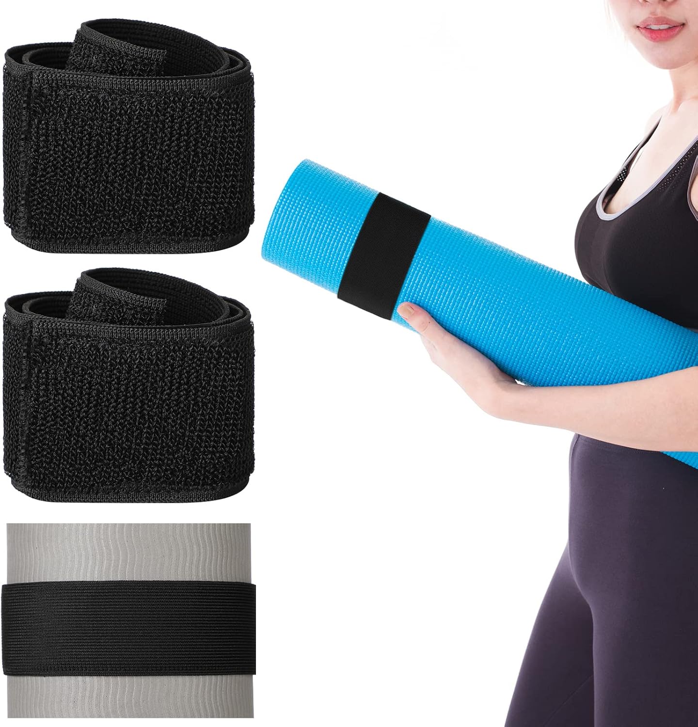 4 Pcs Nylon Yoga Mat Strap Stretchable Holder Straps Heavy Duty Bungee Straps Band Adjustable Carrying Strap for Exercise Workout Pilates Yoga Mat Storage Gym, Black