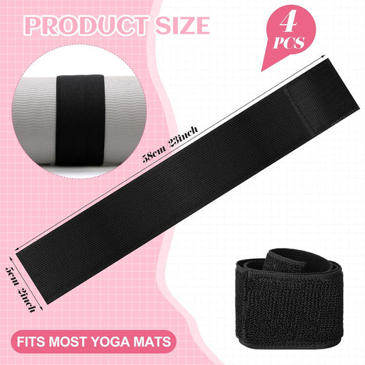 4 Pcs Nylon Yoga Mat Strap Stretchable Holder Straps Heavy Duty Bungee Straps Band Adjustable Carrying Strap for Exercise Workout Pilates Yoga Mat Storage Gym, Black