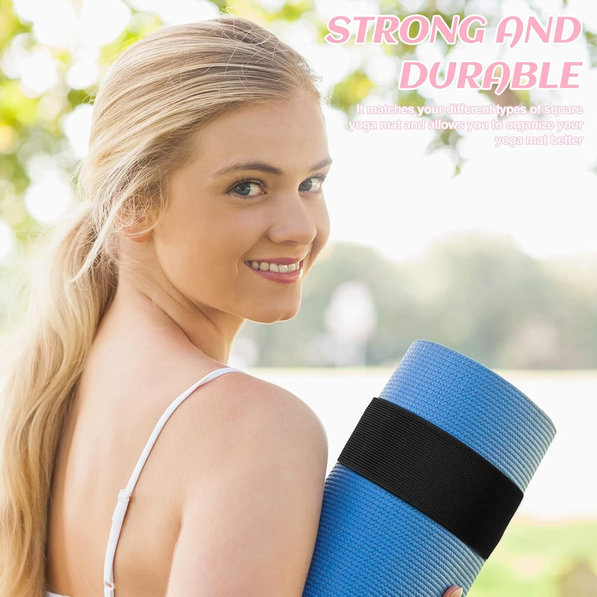 4 Pcs Nylon Yoga Mat Strap Stretchable Holder Straps Heavy Duty Bungee Straps Band Adjustable Carrying Strap for Exercise Workout Pilates Yoga Mat Storage Gym, Black