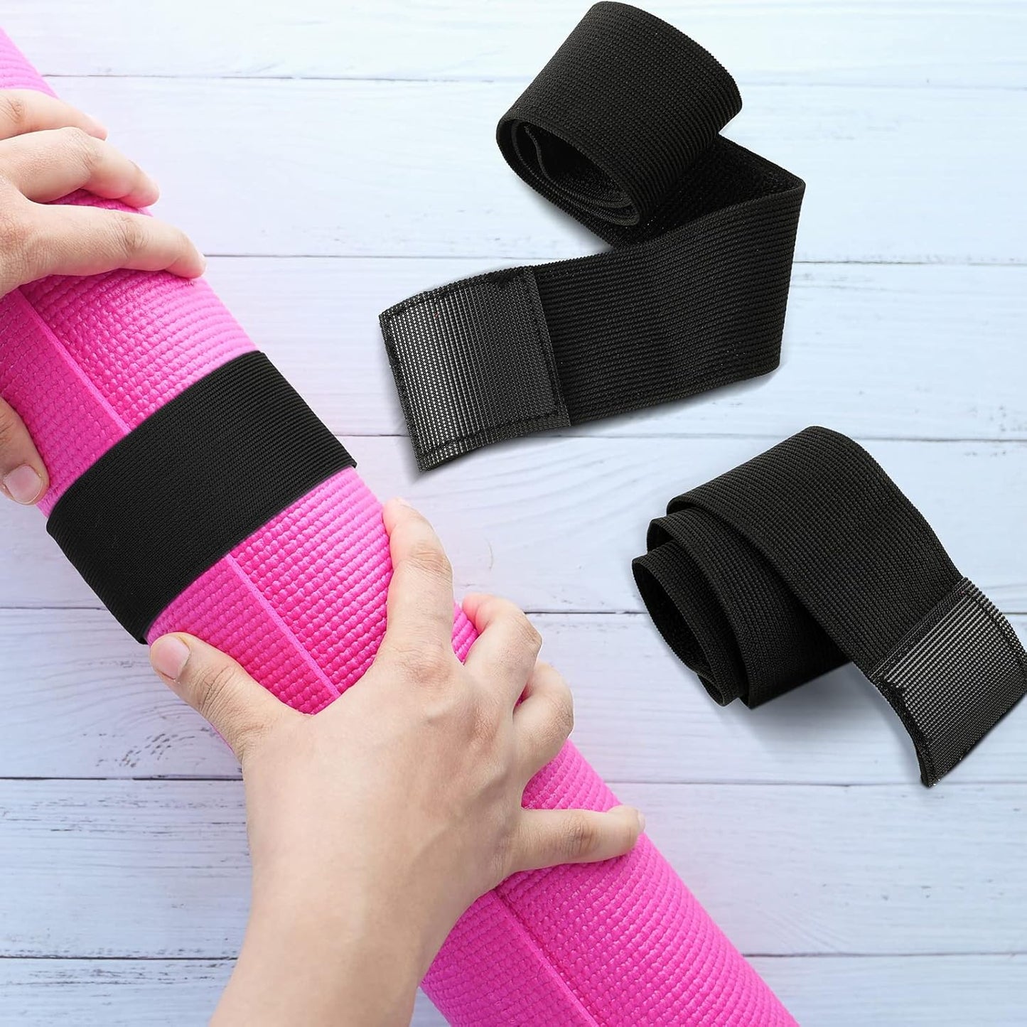 4 Pcs Nylon Yoga Mat Strap Stretchable Holder Straps Heavy Duty Bungee Straps Band Adjustable Carrying Strap for Exercise Workout Pilates Yoga Mat Storage Gym, Black