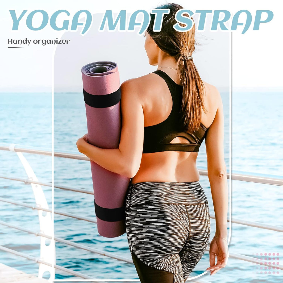 4 Pcs Nylon Yoga Mat Strap Stretchable Holder Straps Heavy Duty Bungee Straps Band Adjustable Carrying Strap for Exercise Workout Pilates Yoga Mat Storage Gym, Black