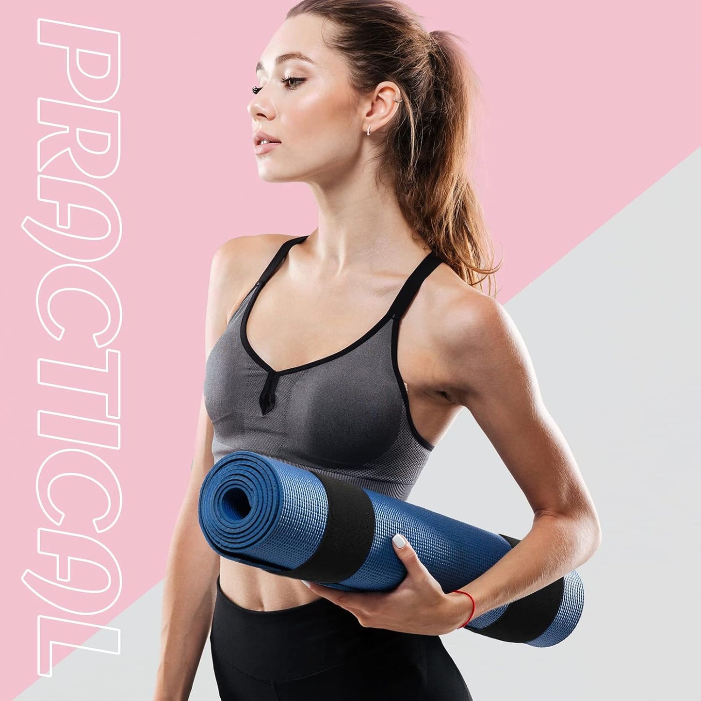 4 Pcs Nylon Yoga Mat Strap Stretchable Holder Straps Heavy Duty Bungee Straps Band Adjustable Carrying Strap for Exercise Workout Pilates Yoga Mat Storage Gym, Black