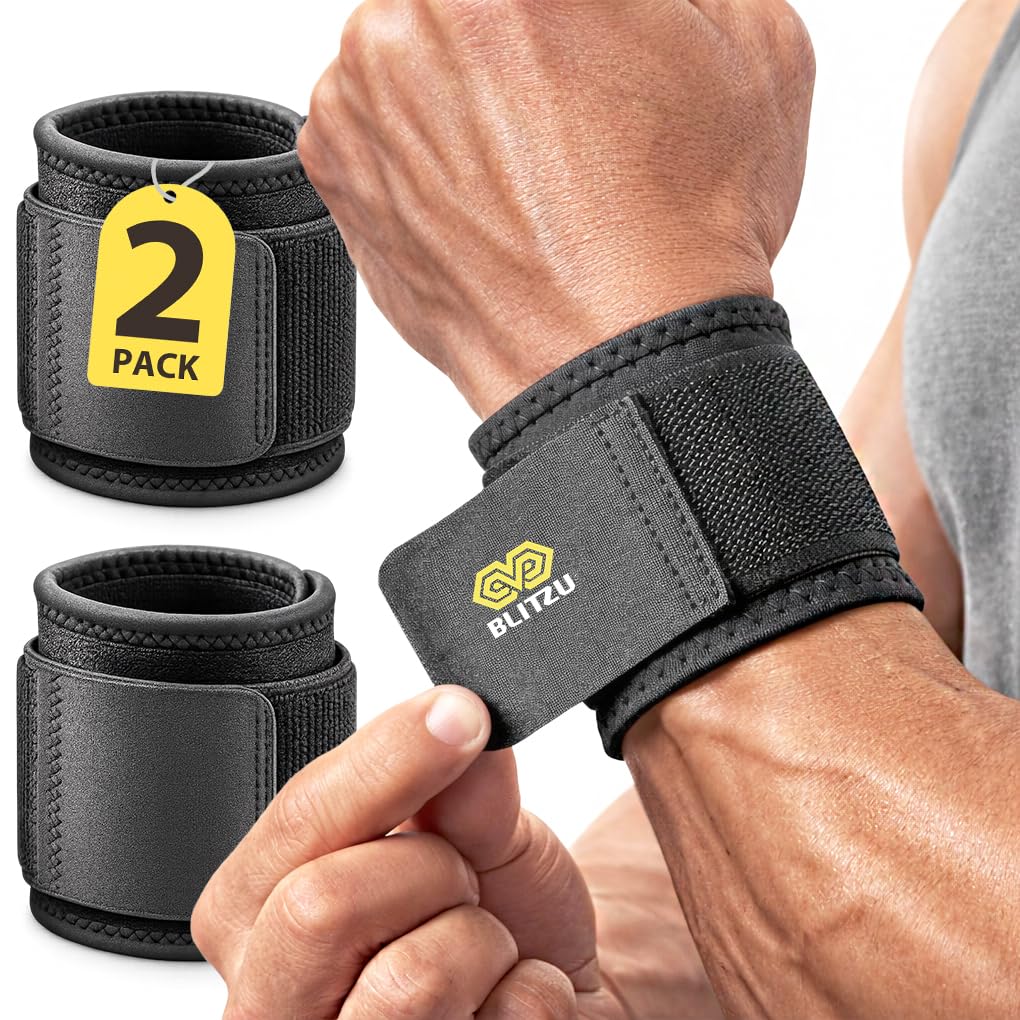2 Pack Wrist Wraps, Carpal Tunnel Wrist Brace for Women and Men, Breathable Adjustable Compression Wrist Support for All-Day Wear, Wrist Bands for Work, Fitness, Weightlifting, Gym Workout
