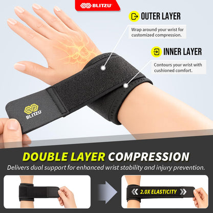 2 Pack Wrist Wraps, Carpal Tunnel Wrist Brace for Women and Men, Breathable Adjustable Compression Wrist Support for All-Day Wear, Wrist Bands for Work, Fitness, Weightlifting, Gym Workout