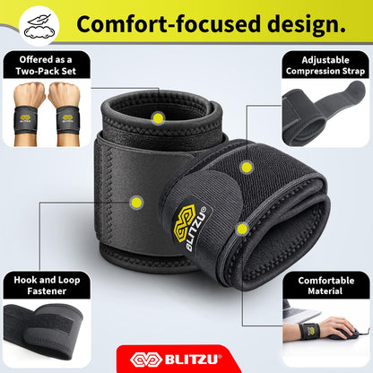 2 Pack Wrist Wraps, Carpal Tunnel Wrist Brace for Women and Men, Breathable Adjustable Compression Wrist Support for All-Day Wear, Wrist Bands for Work, Fitness, Weightlifting, Gym Workout