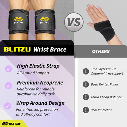 2 Pack Wrist Wraps, Carpal Tunnel Wrist Brace for Women and Men, Breathable Adjustable Compression Wrist Support for All-Day Wear, Wrist Bands for Work, Fitness, Weightlifting, Gym Workout