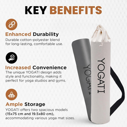 ® Cotton Yoga Mat Bag with Adjustable Strap | Durable Yoga Bag for Mats, Perfect for Pilates and Fitness Enthusiasts | Can Fit Thick and Even Wide Yoga Mats to Protect and Carry Around - Beige
