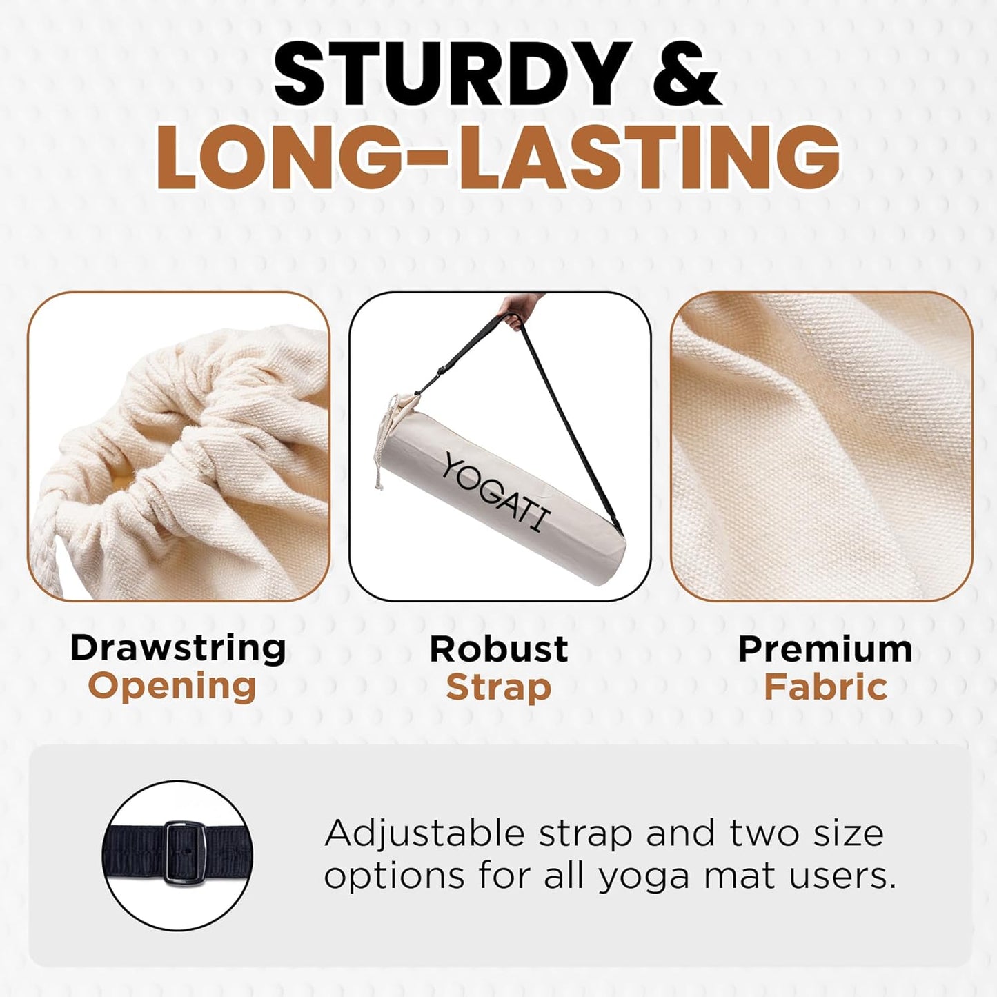 ® Cotton Yoga Mat Bag with Adjustable Strap | Durable Yoga Bag for Mats, Perfect for Pilates and Fitness Enthusiasts | Can Fit Thick and Even Wide Yoga Mats to Protect and Carry Around - Beige