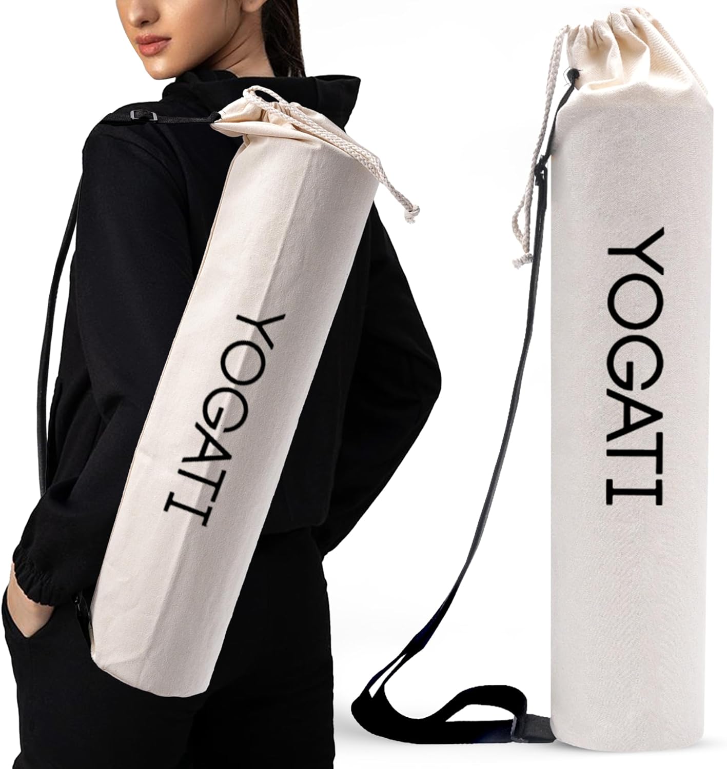® Cotton Yoga Mat Bag with Adjustable Strap | Durable Yoga Bag for Mats, Perfect for Pilates and Fitness Enthusiasts | Can Fit Thick and Even Wide Yoga Mats to Protect and Carry Around - Beige