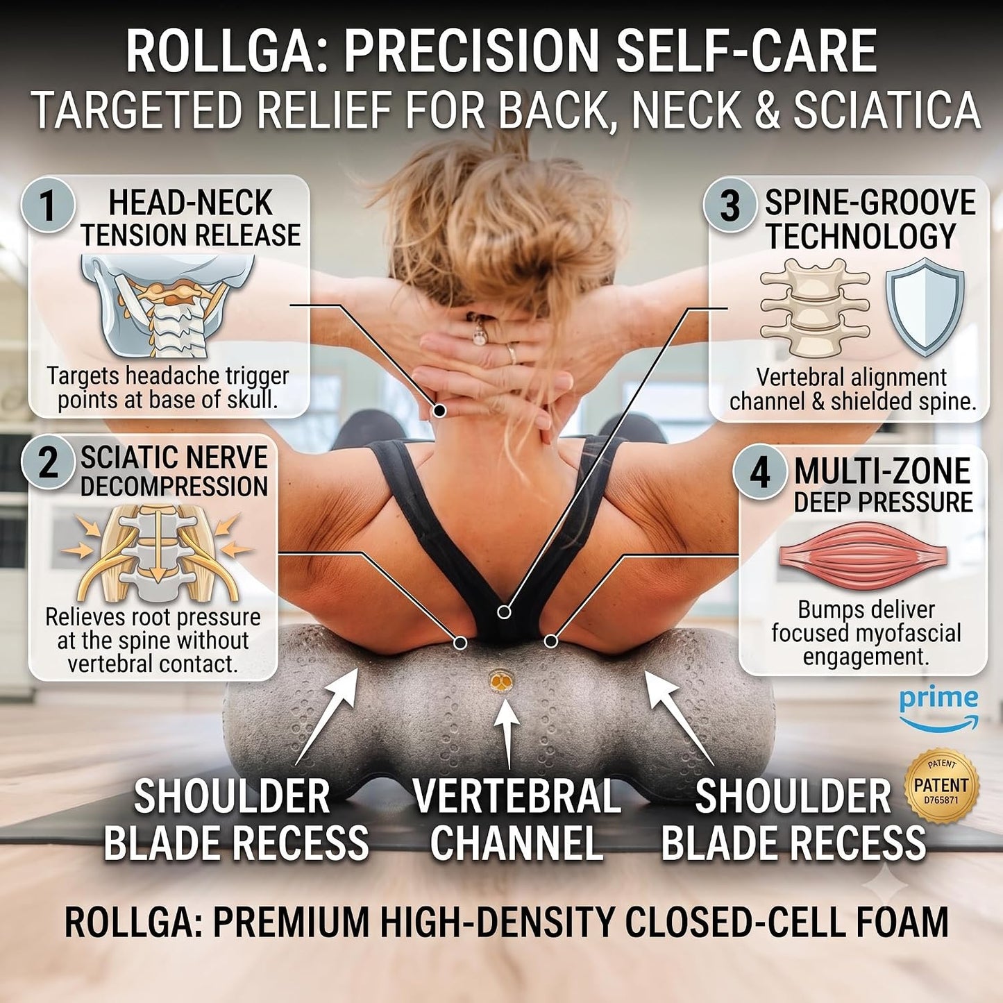 PRO - High Density Foam Roller for Exercise & Back Pain, 18 inches | Patented Grooves Protect Spine & Bone, Bumps Reach Deeper, Design Mimics Hands-On Massage, Increase Flexibility 22%