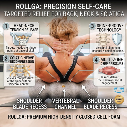 PRO - High Density Foam Roller for Exercise & Back Pain, 18 inches | Patented Grooves Protect Spine & Bone, Bumps Reach Deeper, Design Mimics Hands-On Massage, Increase Flexibility 22%