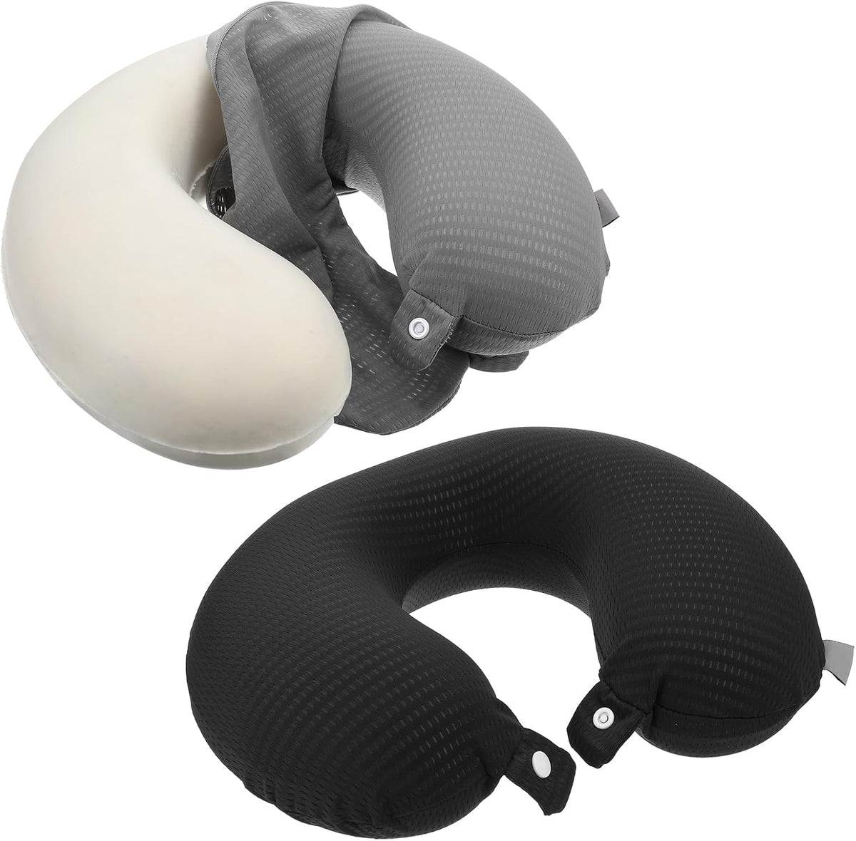 2 Pcs Neck Pillow Covers with Zipper, Cooling U Shaped Travel Pillow Case Cover, Replacement Neck Pillows Case, Soft and Smooh Washable oft Airplane Pillows Covers, Black Grey(No Filler)