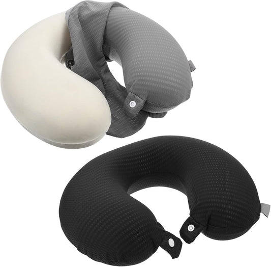 2 Pcs Neck Pillow Covers with Zipper, Cooling U Shaped Travel Pillow Case Cover, Replacement Neck Pillows Case, Soft and Smooh Washable oft Airplane Pillows Covers, Black Grey(No Filler)