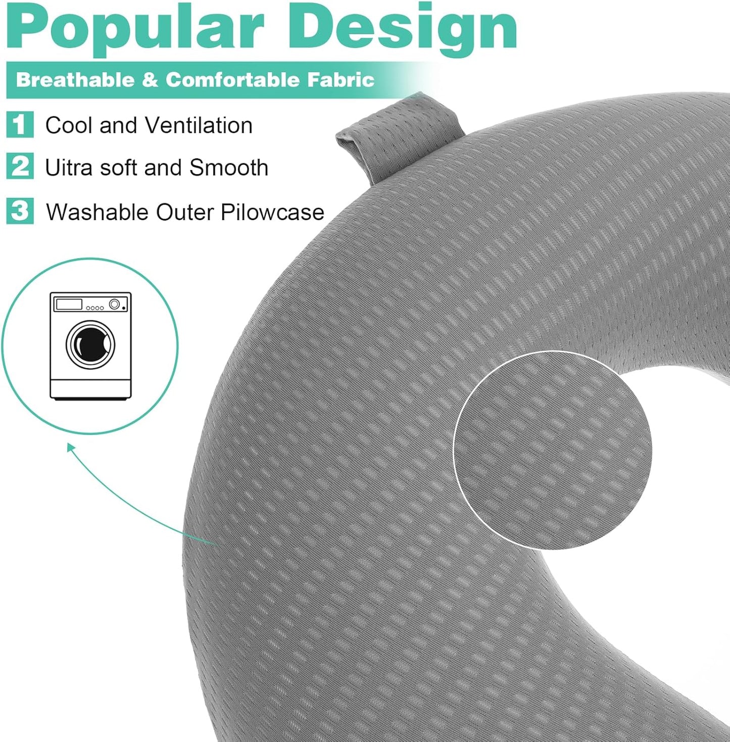 2 Pcs Neck Pillow Covers with Zipper, Cooling U Shaped Travel Pillow Case Cover, Replacement Neck Pillows Case, Soft and Smooh Washable oft Airplane Pillows Covers, Black Grey(No Filler)