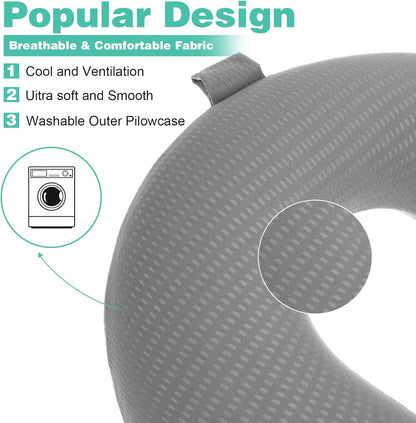 2 Pcs Neck Pillow Covers with Zipper, Cooling U Shaped Travel Pillow Case Cover, Replacement Neck Pillows Case, Soft and Smooh Washable oft Airplane Pillows Covers, Black Grey(No Filler)