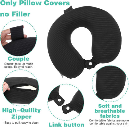 2 Pcs Neck Pillow Covers with Zipper, Cooling U Shaped Travel Pillow Case Cover, Replacement Neck Pillows Case, Soft and Smooh Washable oft Airplane Pillows Covers, Black Grey(No Filler)