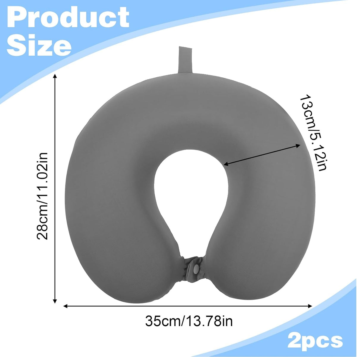 2 Pcs Neck Pillow Covers with Zipper, Cooling U Shaped Travel Pillow Case Cover, Replacement Neck Pillows Case, Soft and Smooh Washable oft Airplane Pillows Covers, Black Grey(No Filler)