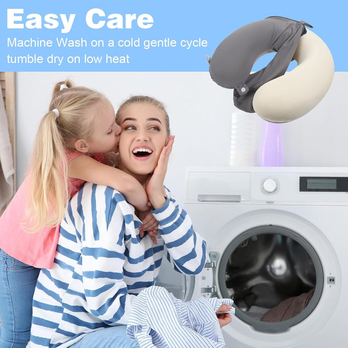 2 Pcs Neck Pillow Covers with Zipper, Cooling U Shaped Travel Pillow Case Cover, Replacement Neck Pillows Case, Soft and Smooh Washable oft Airplane Pillows Covers, Black Grey(No Filler)