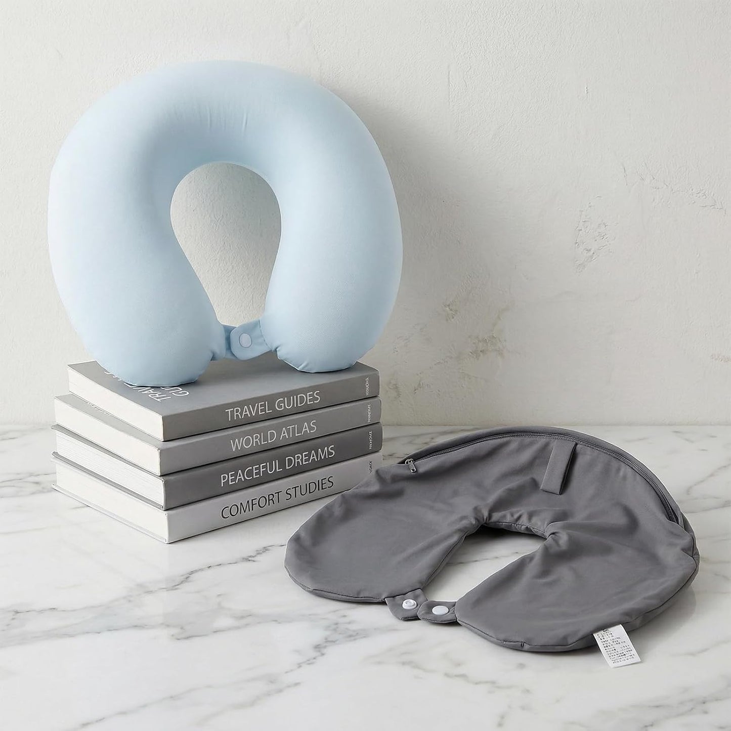 2 Pcs Neck Pillow Covers with Zipper, Cooling U Shaped Travel Pillow Case Cover, Replacement Neck Pillows Case, Soft and Smooh Washable oft Airplane Pillows Covers, Black Grey(No Filler)