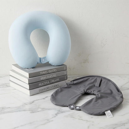 2 Pcs Neck Pillow Covers with Zipper, Cooling U Shaped Travel Pillow Case Cover, Replacement Neck Pillows Case, Soft and Smooh Washable oft Airplane Pillows Covers, Black Grey(No Filler)
