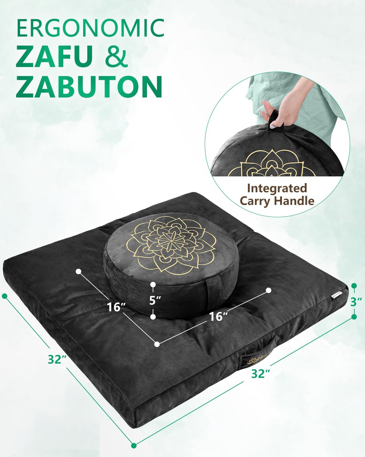 Meditation Cushion, Traditional Tibetan Meditation Pillow Velvet Cover - Large Floor Cushion Seating for Adults - Yoga Buckwheat Bolster for Women、Moms