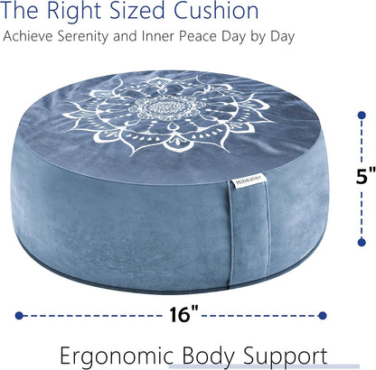 Meditation Cushion, Traditional Tibetan Meditation Pillow Velvet Cover - Large Floor Cushion Seating for Adults - Yoga Buckwheat Bolster for Women、Moms