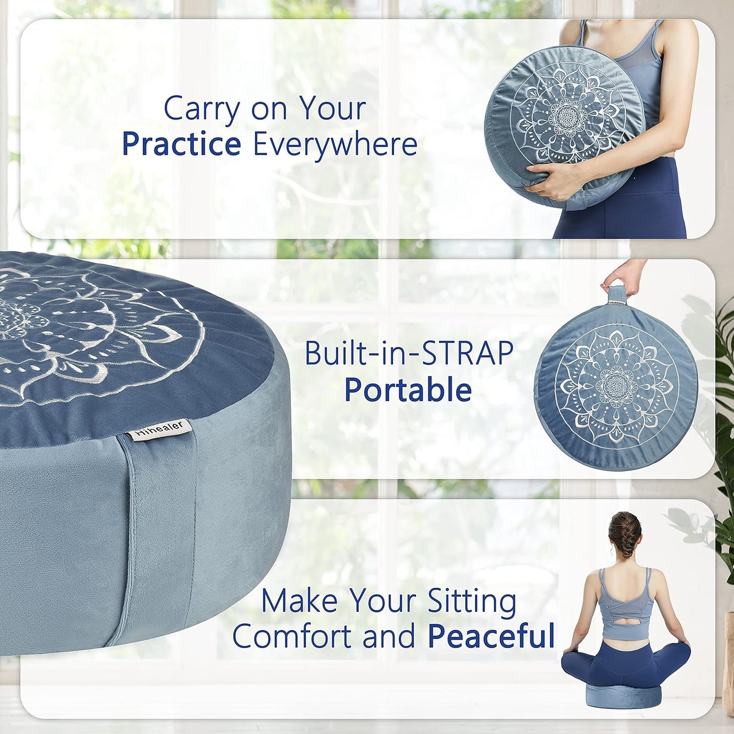 Meditation Cushion, Traditional Tibetan Meditation Pillow Velvet Cover - Large Floor Cushion Seating for Adults - Yoga Buckwheat Bolster for Women、Moms
