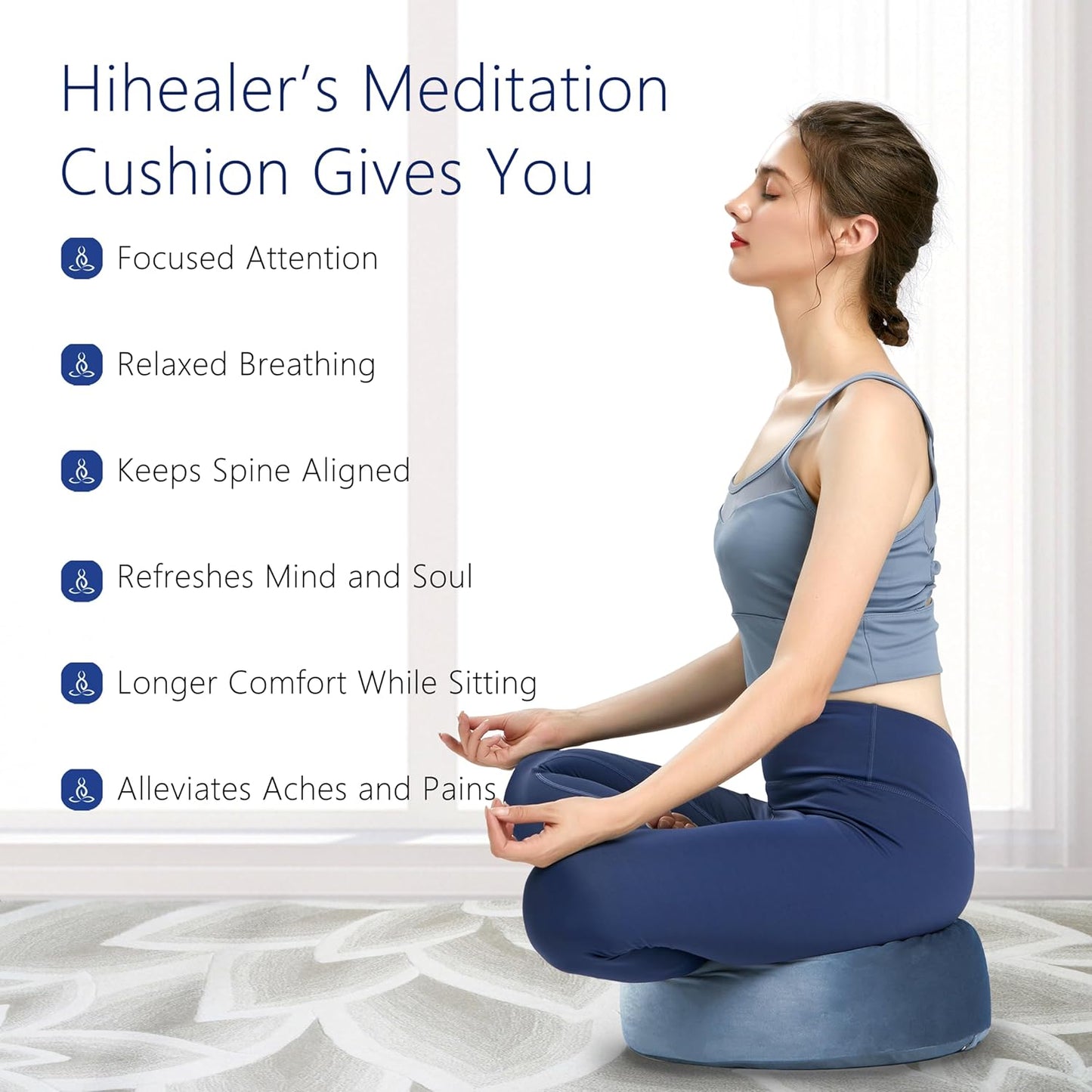 Meditation Cushion, Traditional Tibetan Meditation Pillow Velvet Cover - Large Floor Cushion Seating for Adults - Yoga Buckwheat Bolster for Women、Moms