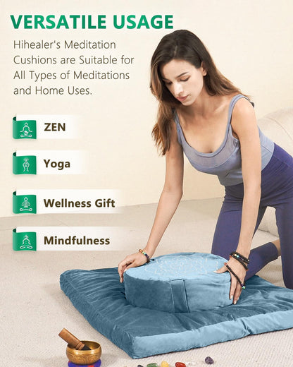 Meditation Cushion, Traditional Tibetan Meditation Pillow Velvet Cover - Large Floor Cushion Seating for Adults - Yoga Buckwheat Bolster for Women、Moms