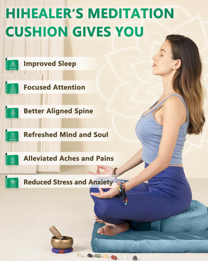 Meditation Cushion, Traditional Tibetan Meditation Pillow Velvet Cover - Large Floor Cushion Seating for Adults - Yoga Buckwheat Bolster for Women、Moms