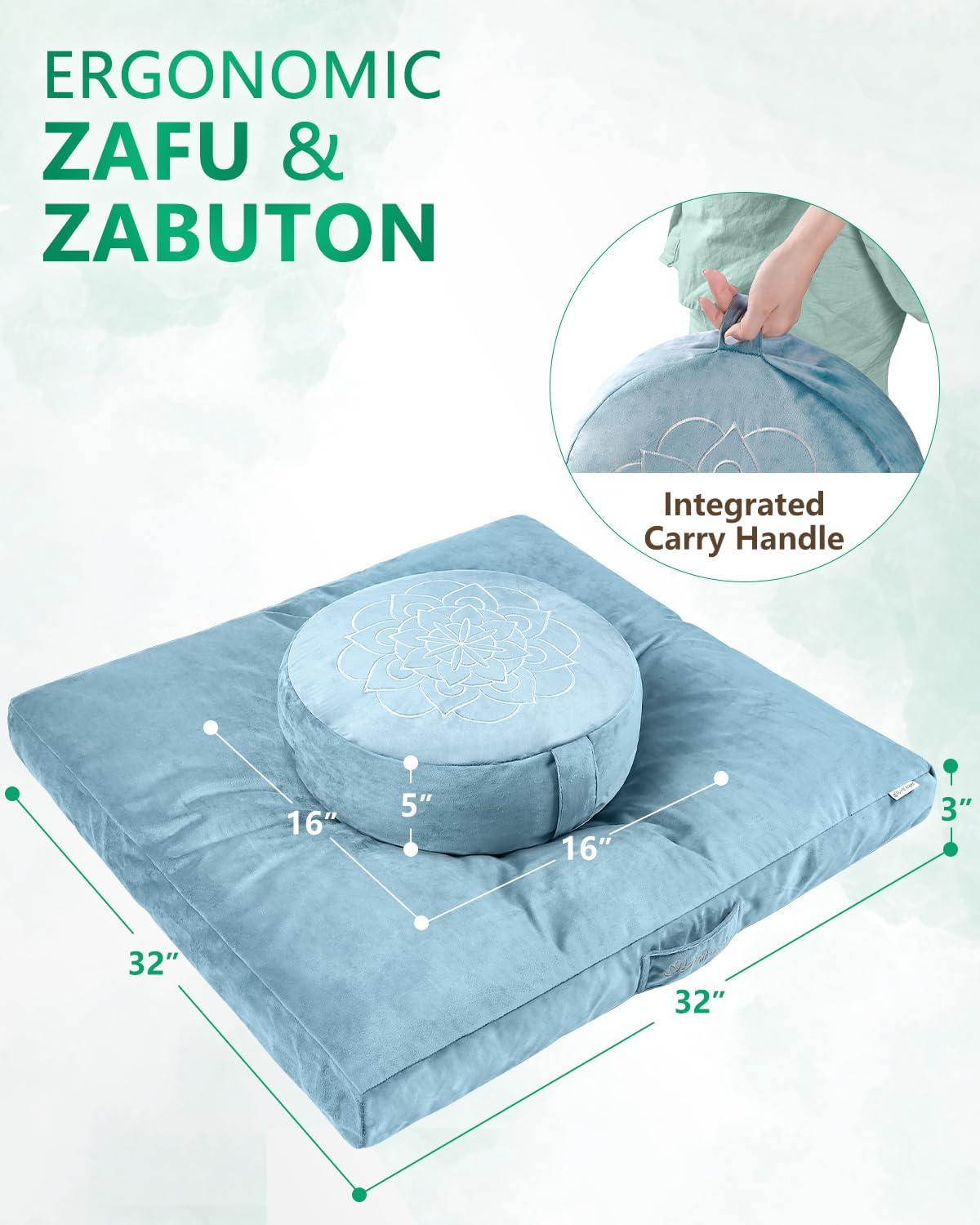 Meditation Cushion, Traditional Tibetan Meditation Pillow Velvet Cover - Large Floor Cushion Seating for Adults - Yoga Buckwheat Bolster for Women、Moms