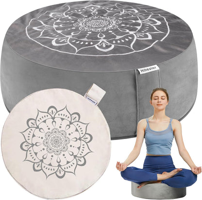 Meditation Cushion, Traditional Tibetan Meditation Pillow Velvet Cover - Large Floor Cushion Seating for Adults - Yoga Buckwheat Bolster for Women、Moms