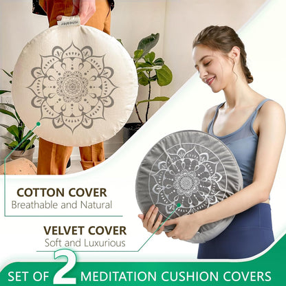 Meditation Cushion, Traditional Tibetan Meditation Pillow Velvet Cover - Large Floor Cushion Seating for Adults - Yoga Buckwheat Bolster for Women、Moms