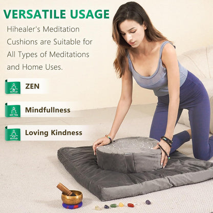 Meditation Cushion, Traditional Tibetan Meditation Pillow Velvet Cover - Large Floor Cushion Seating for Adults - Yoga Buckwheat Bolster for Women、Moms