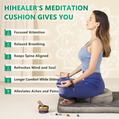 Meditation Cushion, Traditional Tibetan Meditation Pillow Velvet Cover - Large Floor Cushion Seating for Adults - Yoga Buckwheat Bolster for Women、Moms