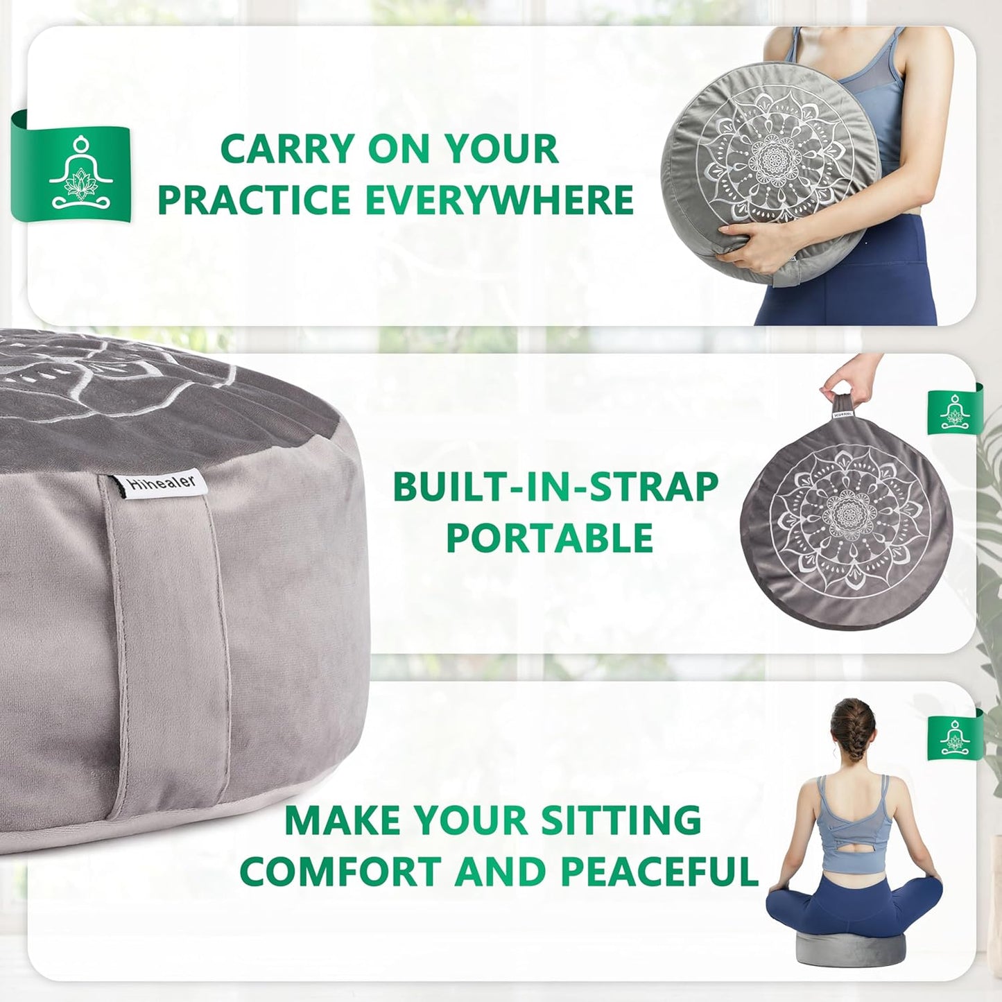 Meditation Cushion, Traditional Tibetan Meditation Pillow Velvet Cover - Large Floor Cushion Seating for Adults - Yoga Buckwheat Bolster for Women、Moms