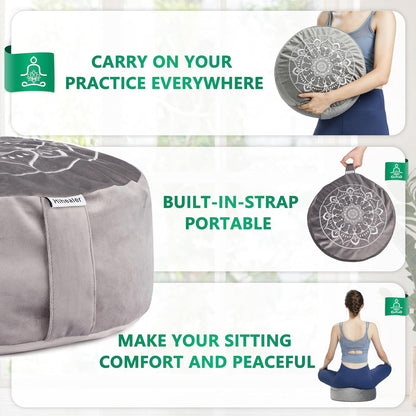 Meditation Cushion, Traditional Tibetan Meditation Pillow Velvet Cover - Large Floor Cushion Seating for Adults - Yoga Buckwheat Bolster for Women、Moms