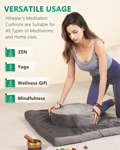 Meditation Cushion, Traditional Tibetan Meditation Pillow Velvet Cover - Large Floor Cushion Seating for Adults - Yoga Buckwheat Bolster for Women、Moms