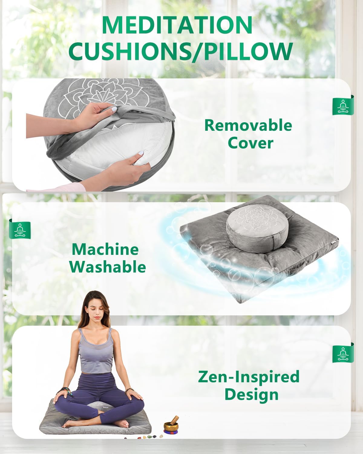 Meditation Cushion, Traditional Tibetan Meditation Pillow Velvet Cover - Large Floor Cushion Seating for Adults - Yoga Buckwheat Bolster for Women、Moms