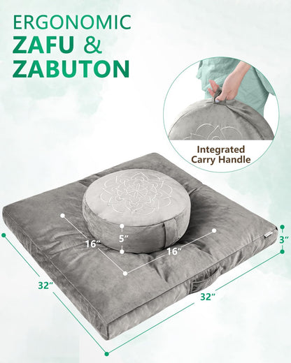 Meditation Cushion, Traditional Tibetan Meditation Pillow Velvet Cover - Large Floor Cushion Seating for Adults - Yoga Buckwheat Bolster for Women、Moms