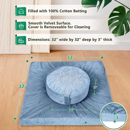 Meditation Cushion, Traditional Tibetan Meditation Pillow Velvet Cover - Large Floor Cushion Seating for Adults - Yoga Buckwheat Bolster for Women、Moms