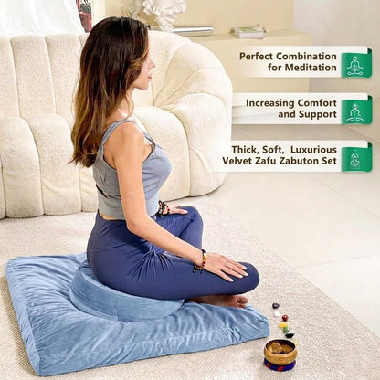Meditation Cushion, Traditional Tibetan Meditation Pillow Velvet Cover - Large Floor Cushion Seating for Adults - Yoga Buckwheat Bolster for Women、Moms