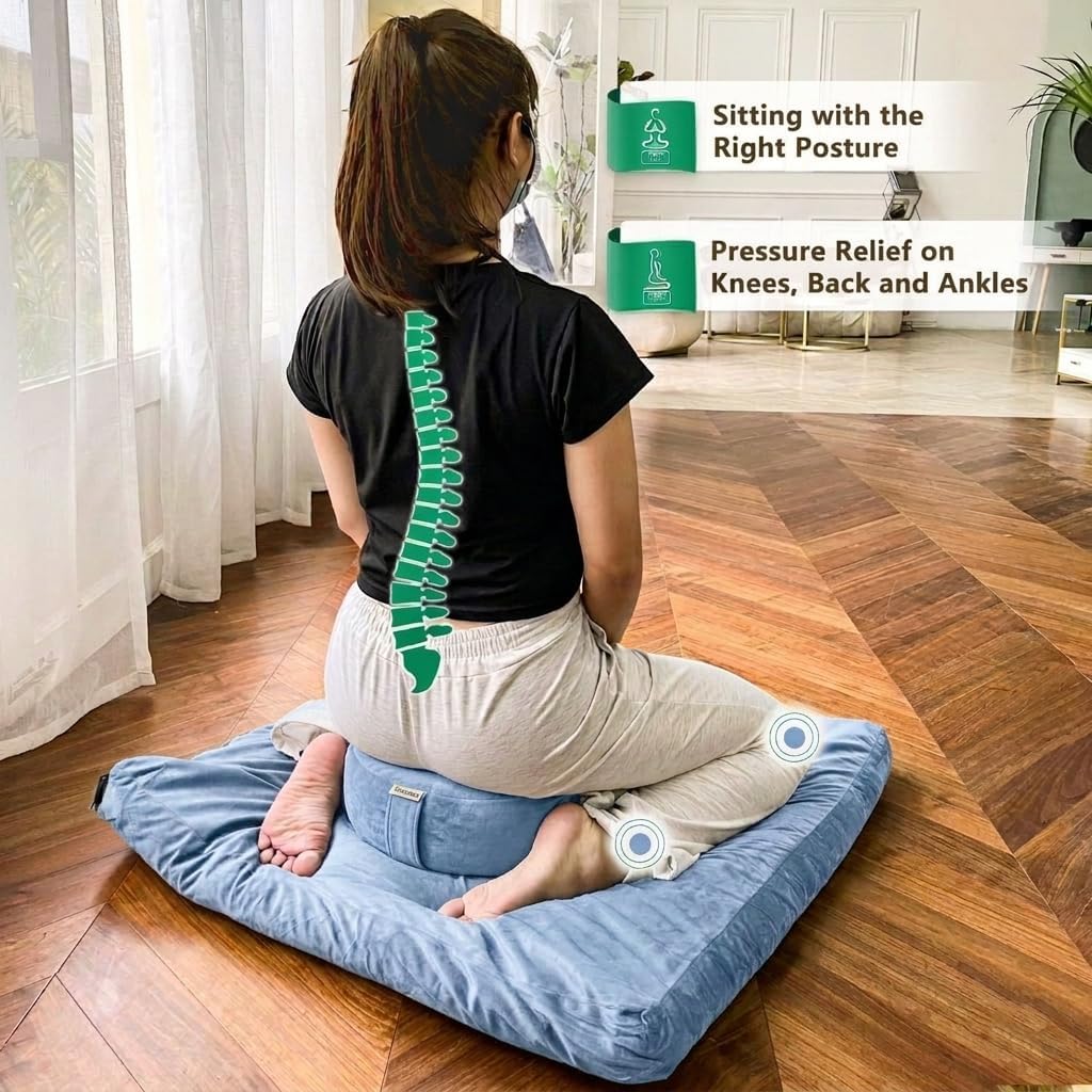 Meditation Cushion, Traditional Tibetan Meditation Pillow Velvet Cover - Large Floor Cushion Seating for Adults - Yoga Buckwheat Bolster for Women、Moms
