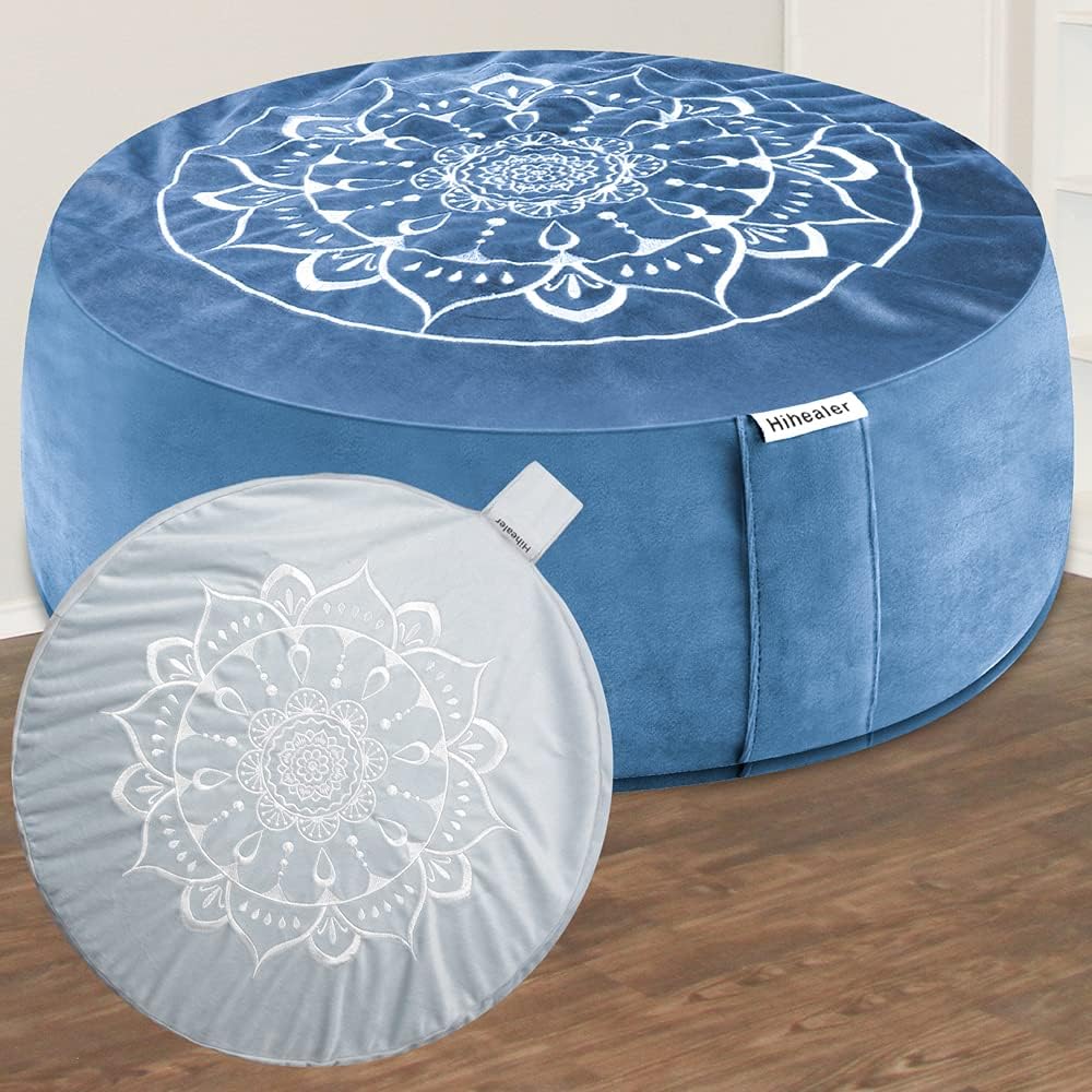 Meditation Cushion, Traditional Tibetan Meditation Pillow Velvet Cover - Large Floor Cushion Seating for Adults - Yoga Buckwheat Bolster for Women、Moms